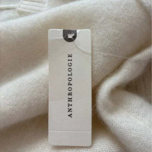 Maeve/Anthropologie Brushed Cashmere Boxy Crop Sweater in Ivory Size S. NWT - Picture 10 of 12